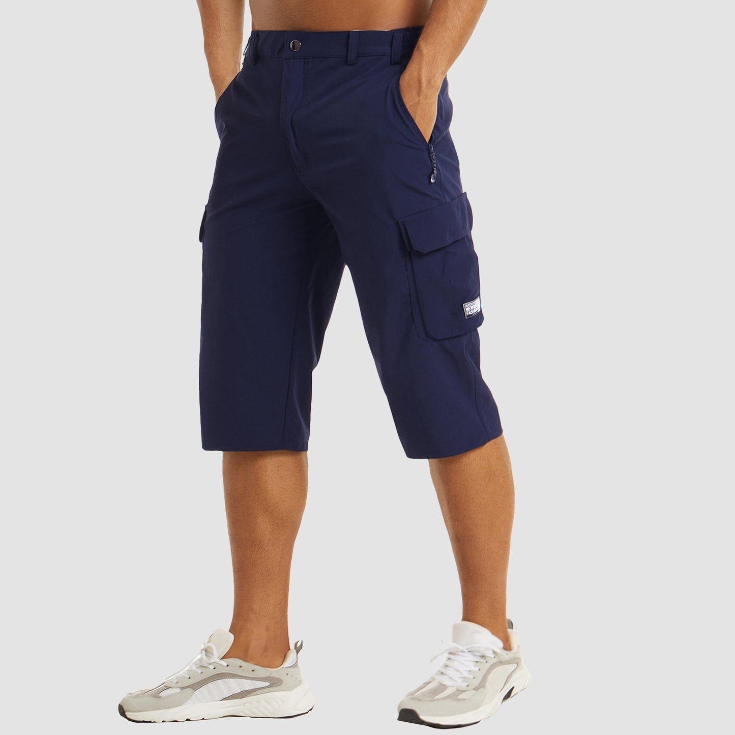 Heren Cargo Shorts met Zijzakken en Ritszak Driekwart Donkerblauw