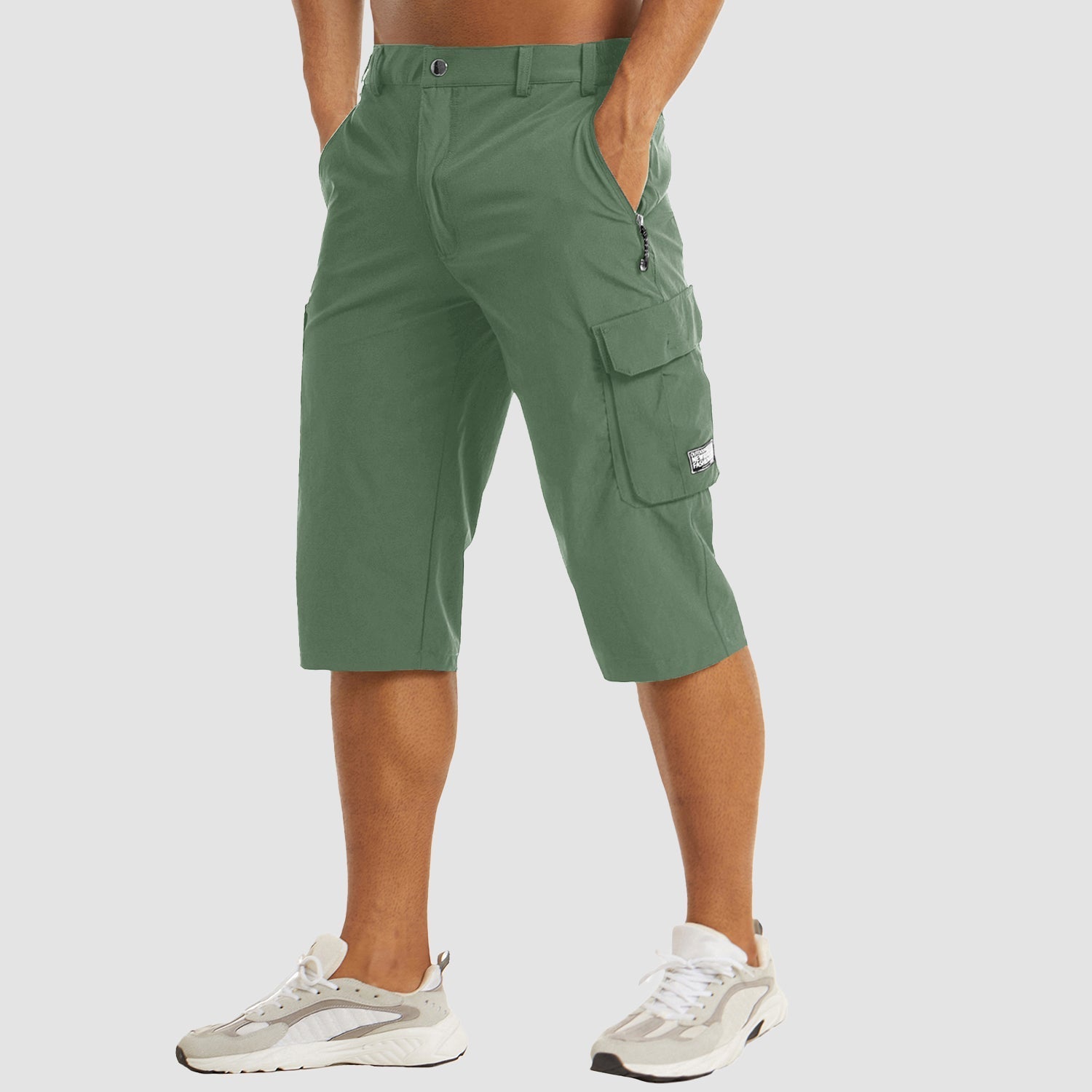 Heren Cargo Shorts met Zijzakken en Ritszak Driekwart Groen