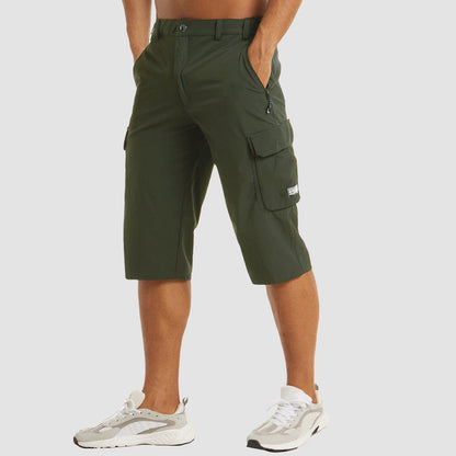 Heren Cargo Shorts met Zijzakken en Ritszak Driekwart Donkergroen