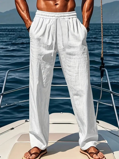Heren Casual Broek met Elastische Taille en Koordjes en Wijde Pasvorm Wit