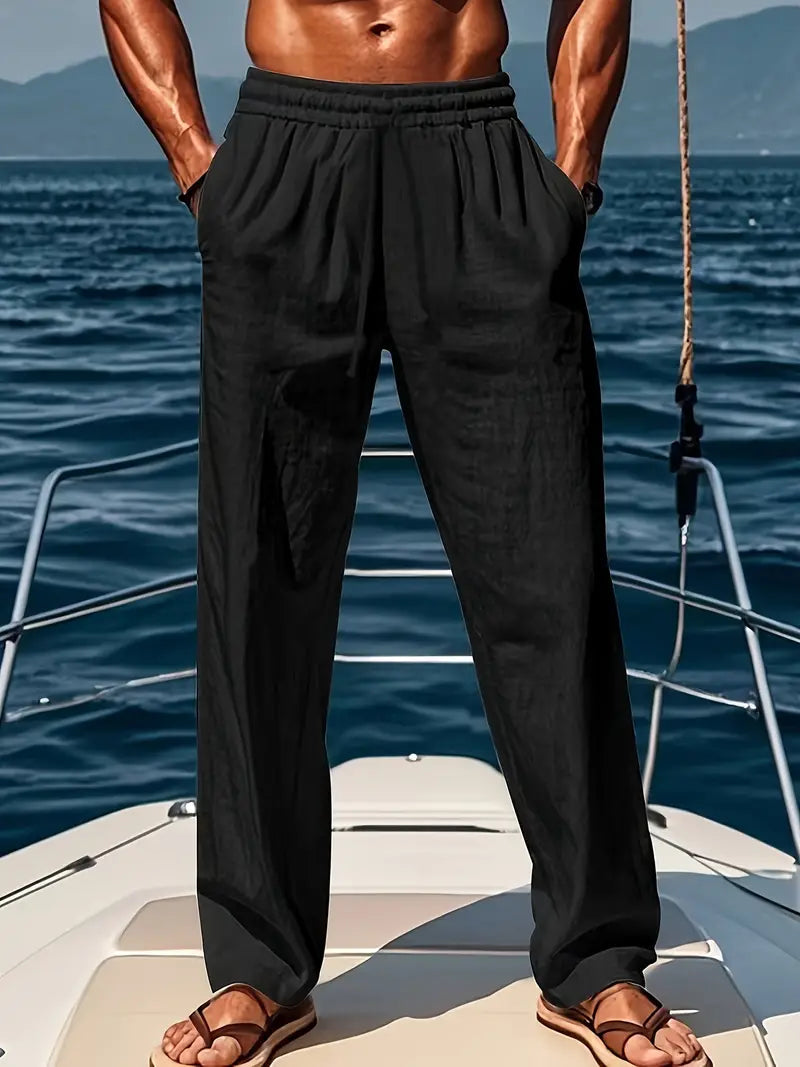 Heren Casual Broek met Elastische Taille en Koordjes en Wijde Pasvorm Zwart