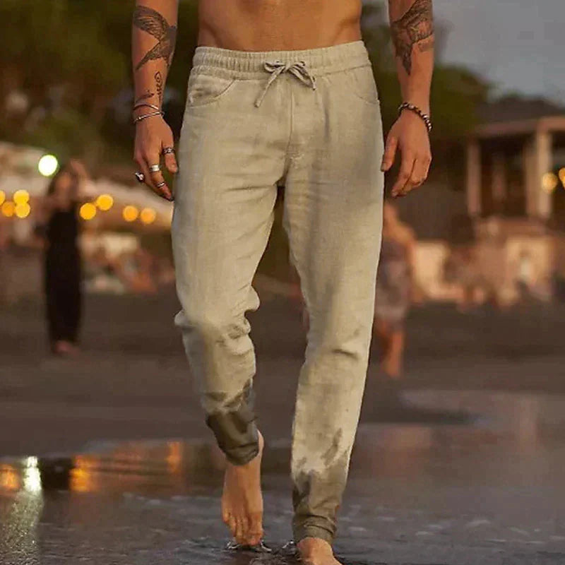 Heren Casual Broek met Elastische Taille en Trekkoord Khaki