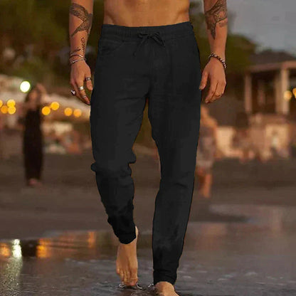 Heren Casual Broek met Elastische Taille en Trekkoord Zwart