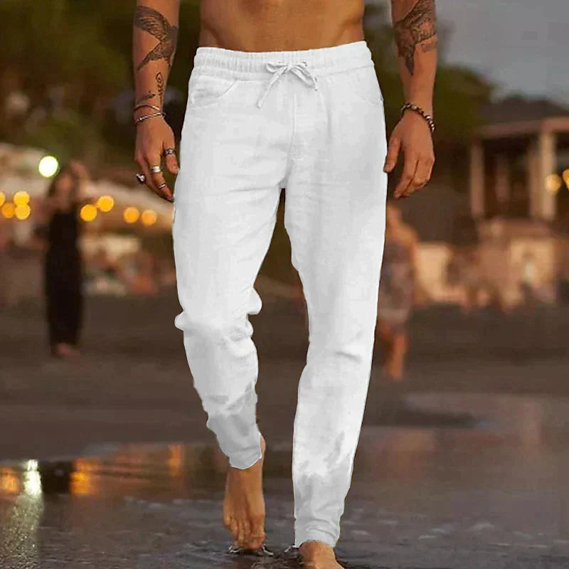 Heren Casual Broek met Elastische Taille en Trekkoord Wit