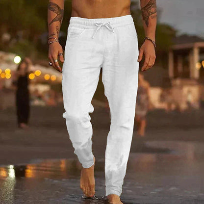 Heren Casual Broek met Elastische Taille en Trekkoord Wit
