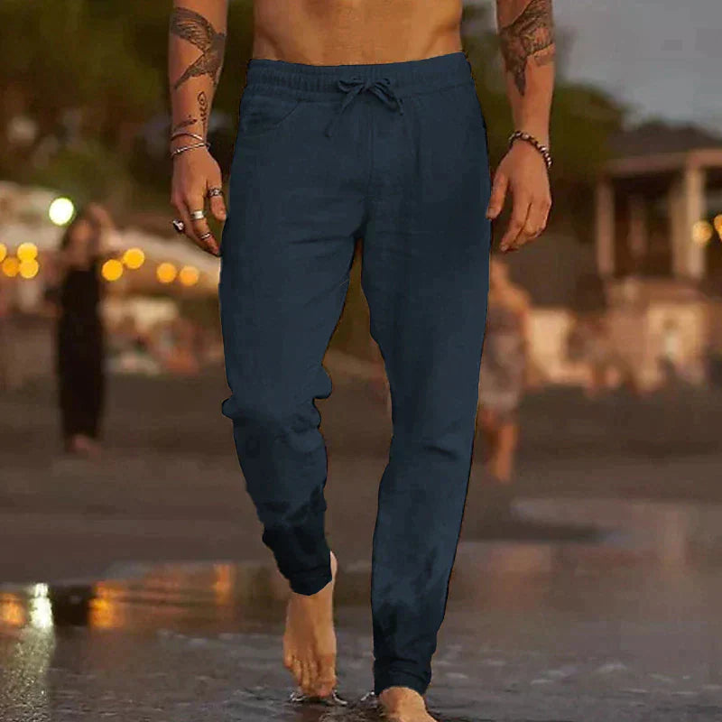 Heren Casual Broek met Elastische Taille en Trekkoord Donkerblauw