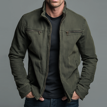 Heren Casual jacket met Opstaande Kraag en Ritssluiting Vintage Style Groen