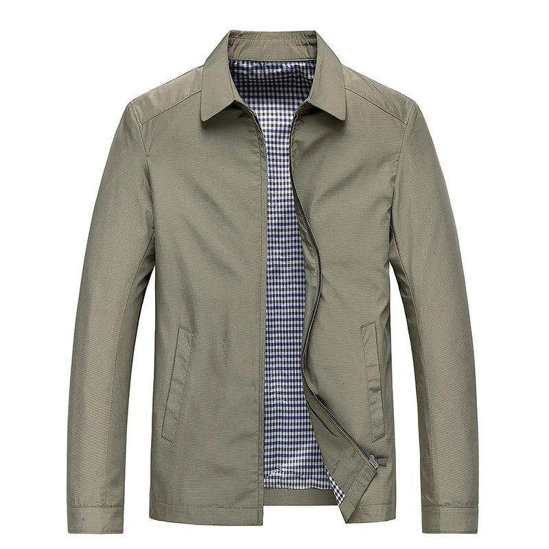 Heren Casual jacket met Ritssluiting en Klassieke Kraag Kaki