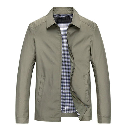 Heren Casual jacket met Ritssluiting en Klassieke Kraag Kaki