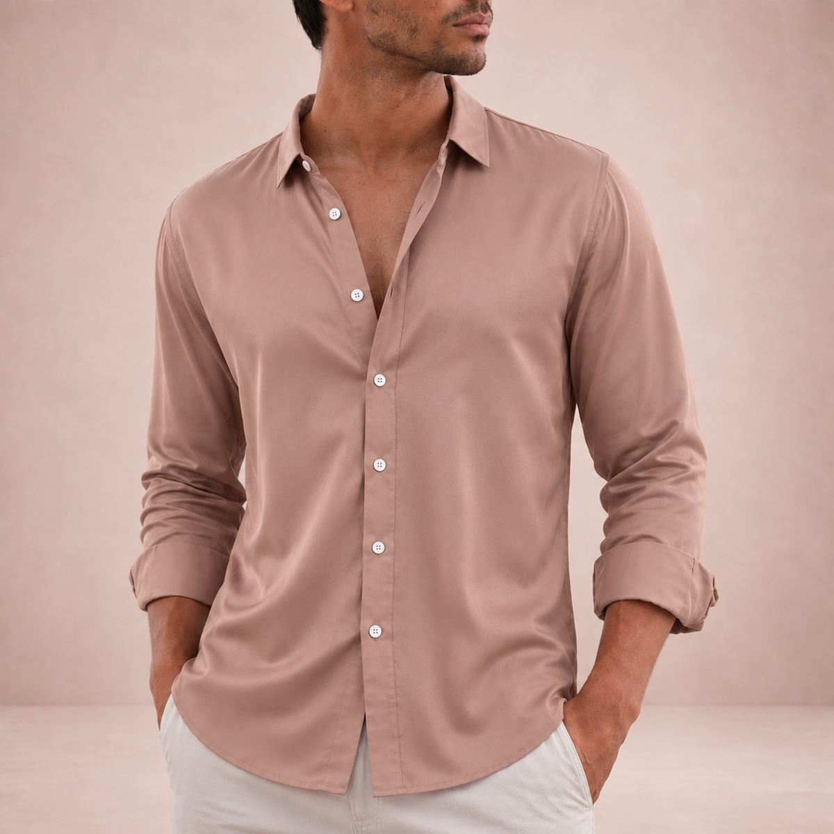 Heren Casual Shirt Lange Mouw met Klassieke Kraag en Knoopsluiting