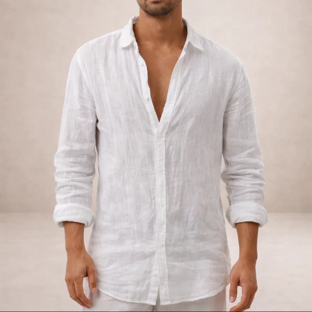 Heren Casual Shirt Lange Mouw met Klassieke Kraag en Knoopsluiting Wit