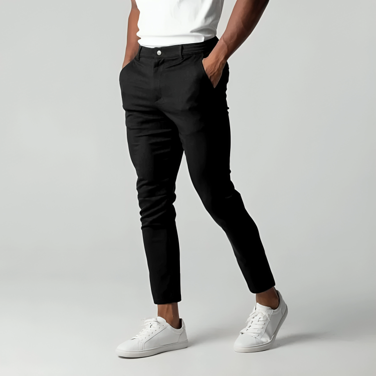 Heren Chino Broek Slim Fit met Stretch en Elastische Tailleband Zwart