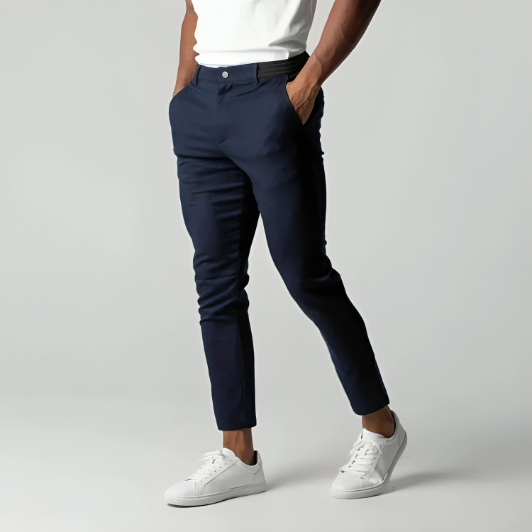 Heren Chino Broek Slim Fit met Stretch en Elastische Tailleband Marineblauw