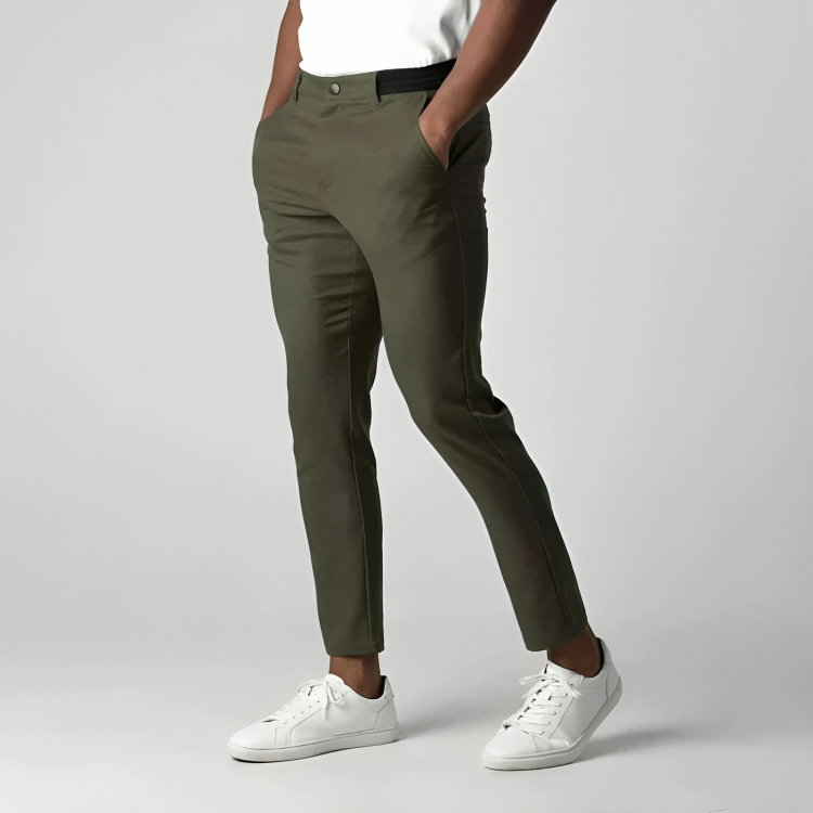Heren Chino Broek Slim Fit met Stretch en Elastische Tailleband Groen