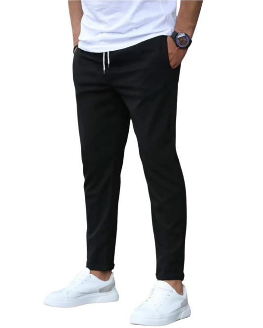 Heren Chino Broek Slim Fit met Trekkoord Zwart