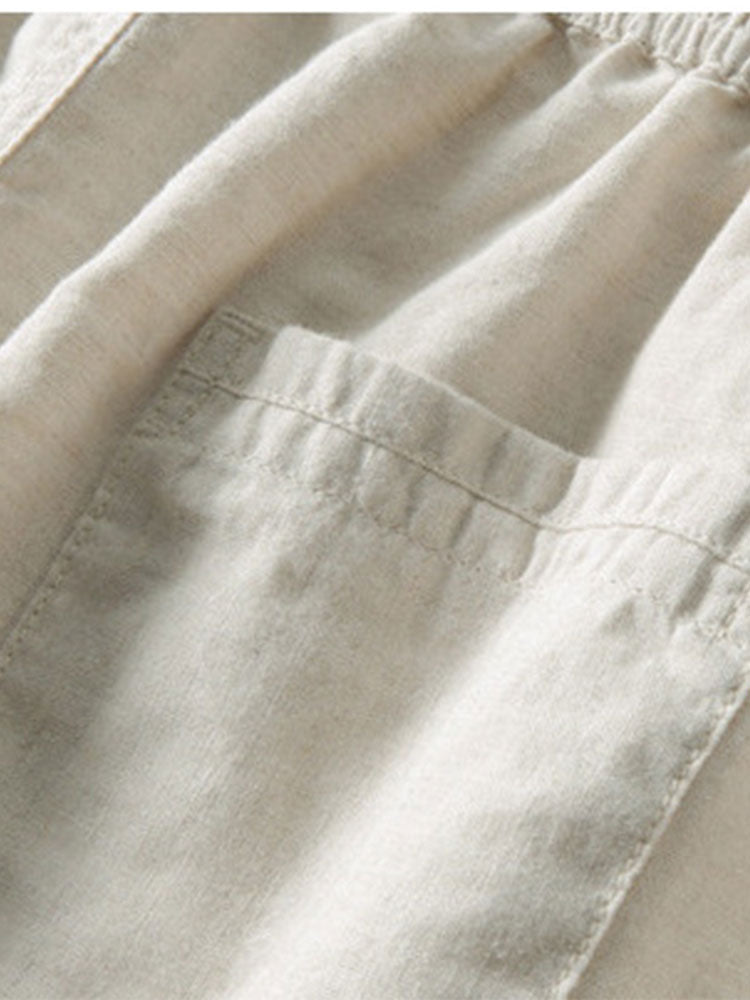 Heren Clothing Set Korte Mouw Shirt met Staande Kraag en Lange Broek