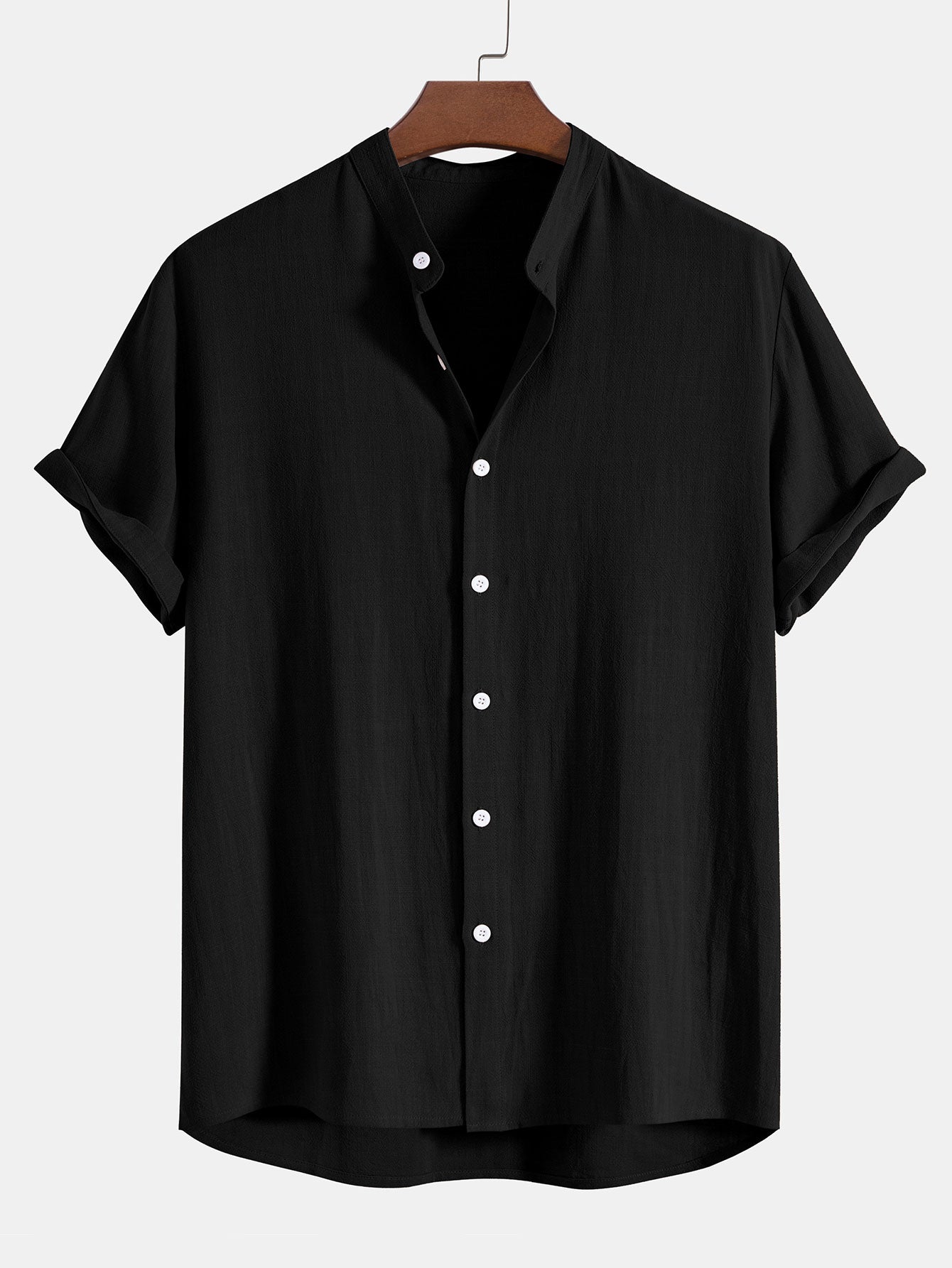 Heren Clothing Set Korte Mouw Shirt met Staande Kraag en Lange Broek