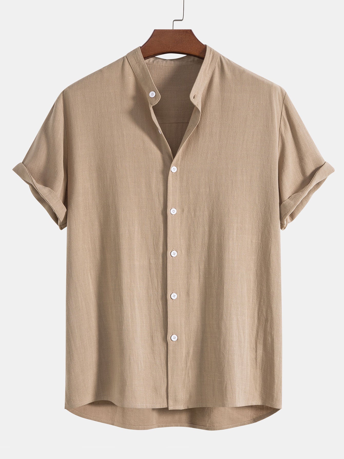 Heren Clothing Set Korte Mouw Shirt met Staande Kraag en Lange Broek