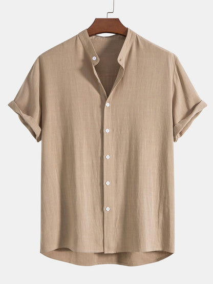 Heren Clothing Set Korte Mouw Shirt met Staande Kraag en Lange Broek
