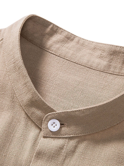 Heren Clothing Set Korte Mouw Shirt met Staande Kraag en Lange Broek