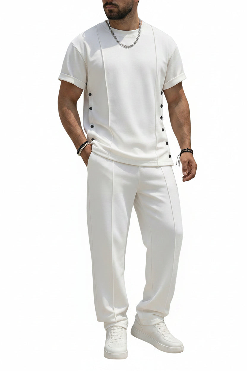 Heren Clothing Set Korte Mouw T-Shirt en Broek met Knopen