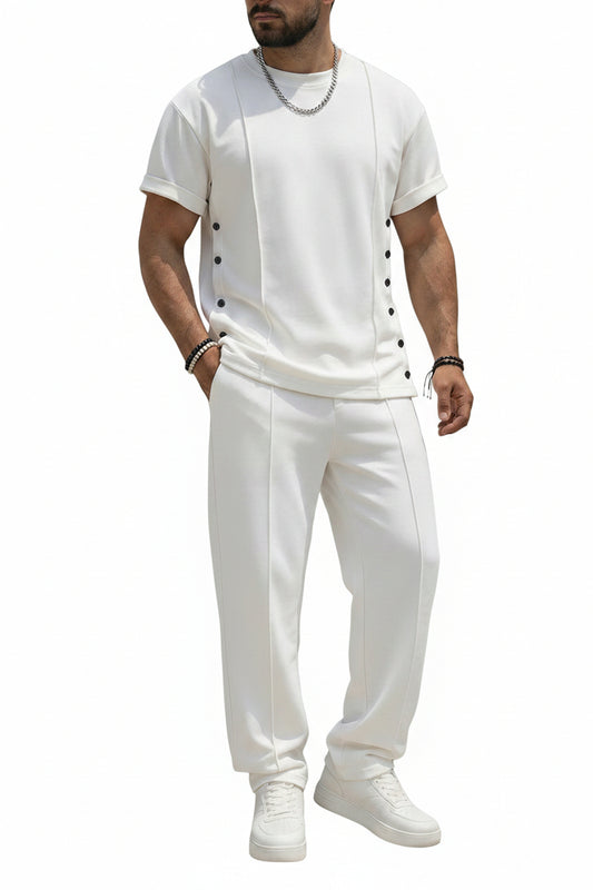 Heren Clothing Set Korte Mouw T-Shirt en Broek met Knopen