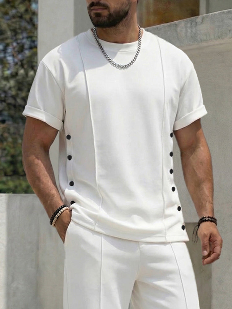 Heren Clothing Set Korte Mouw T-Shirt en Broek met Knopen