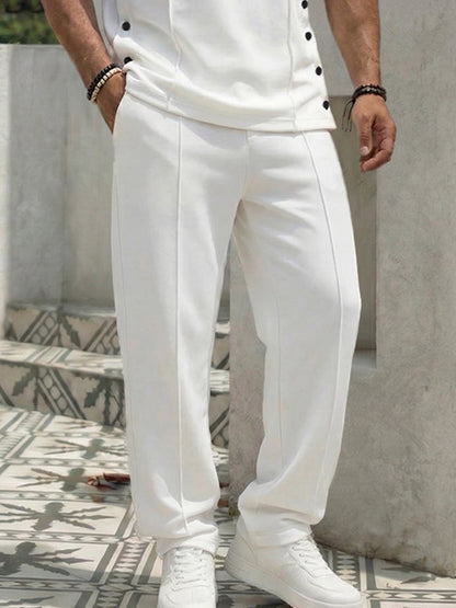Heren Clothing Set Korte Mouw T-Shirt en Broek met Knopen