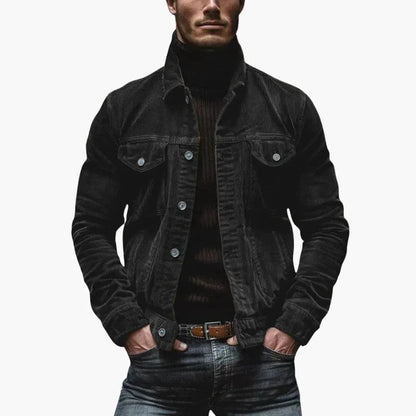 Heren Cord Jacket met Revers Kraag en Borstzakken Regular Fit Zwart
