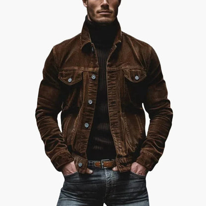 Heren Cord Jacket met Revers Kraag en Borstzakken Regular Fit Bruin