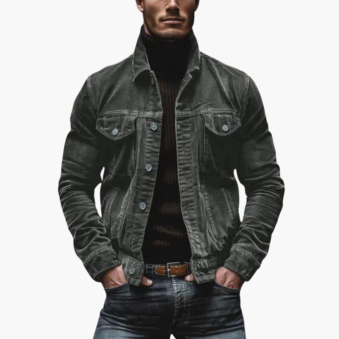 Heren Cord Jacket met Revers Kraag en Borstzakken Regular Fit Donkergrijs