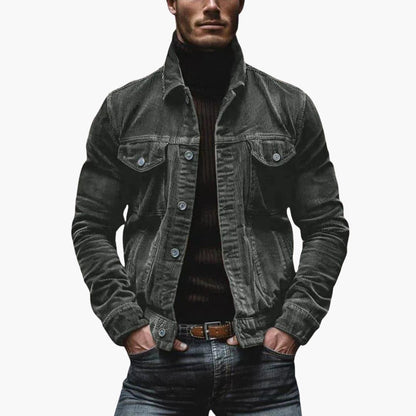 Heren Cord Jacket met Revers Kraag en Borstzakken Regular Fit Donkergrijs