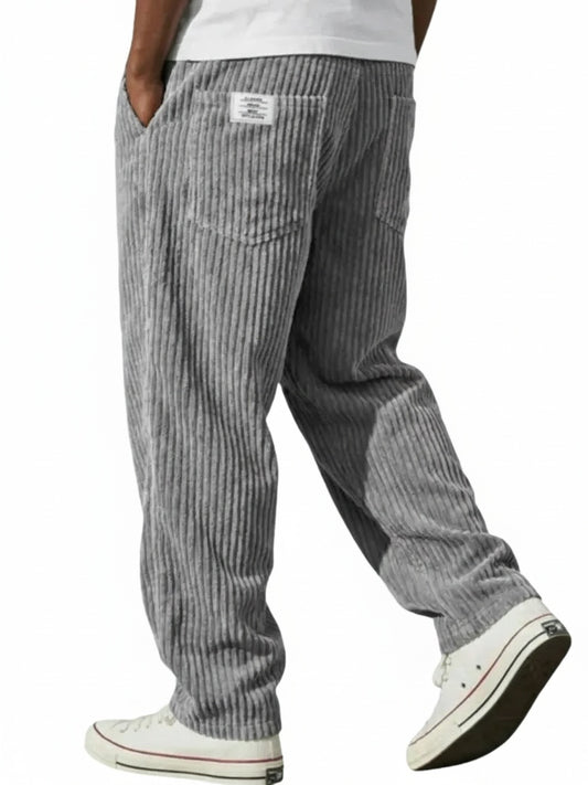 Heren Corduroy Broek met Elastische Tailleband en Loose Fit