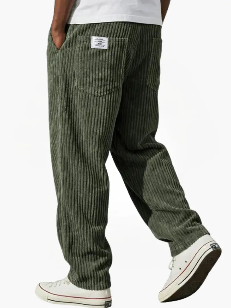 Heren Corduroybroek met Elastische Tailleband en Relaxed Fit Groen