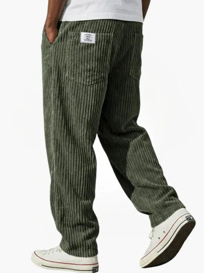 Heren Corduroybroek met Elastische Tailleband en Relaxed Fit Groen