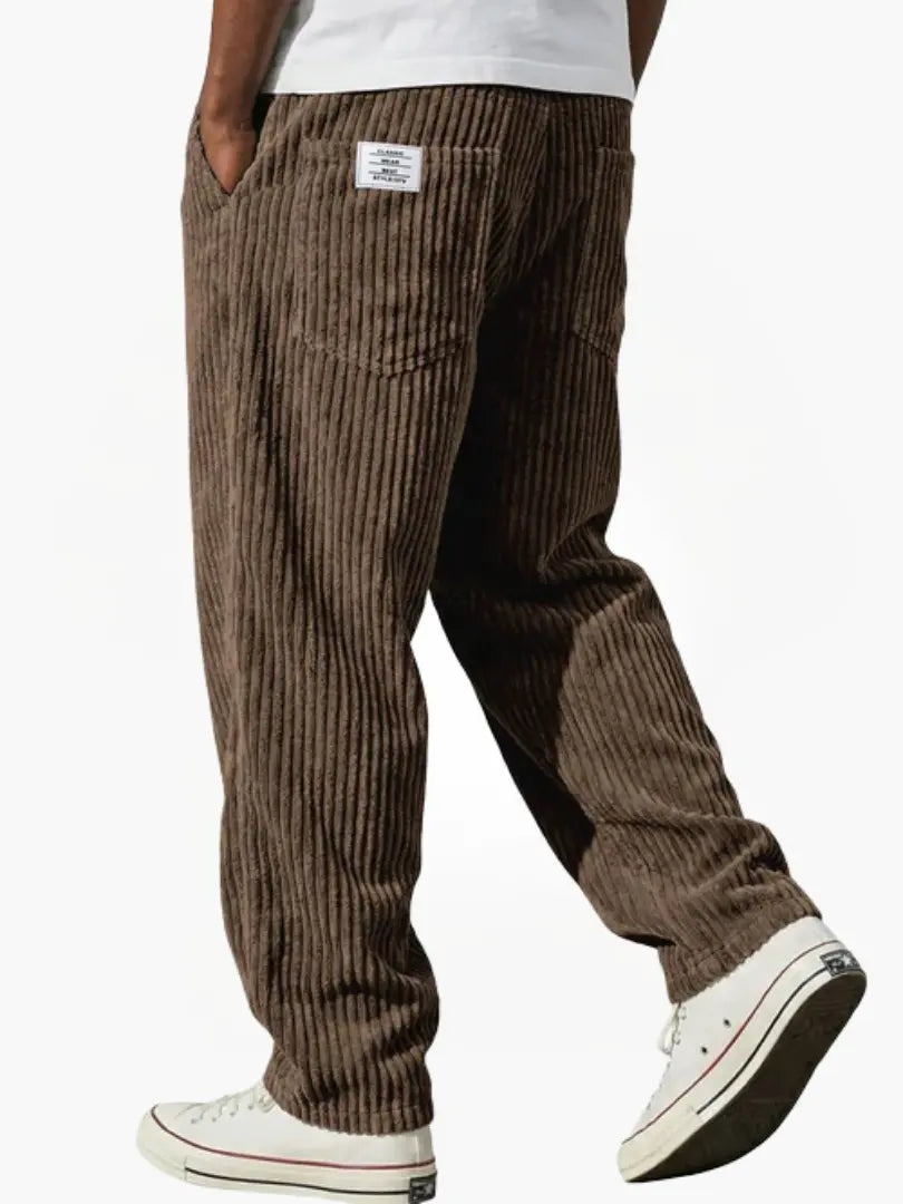 Heren Corduroybroek met Elastische Tailleband en Relaxed Fit Bruin