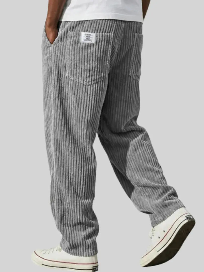 Heren Corduroybroek met Elastische Tailleband en Relaxed Fit Grijs
