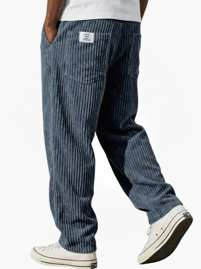Heren Corduroybroek met Elastische Tailleband en Relaxed Fit Blauw