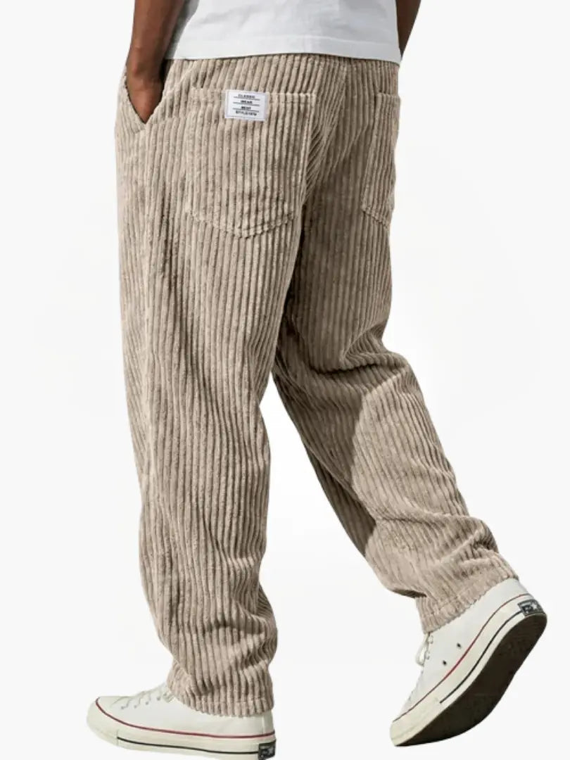Heren Corduroybroek met Elastische Tailleband en Relaxed Fit Kaki