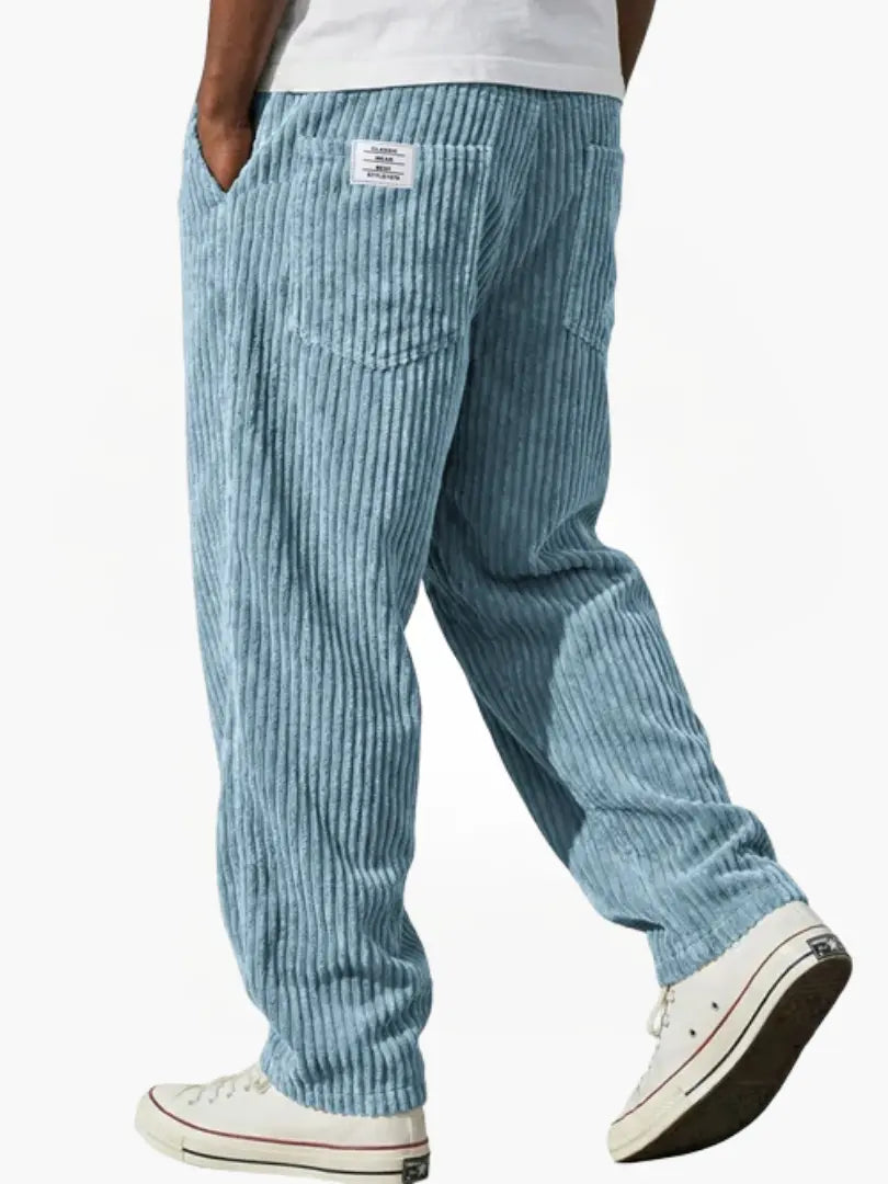 Heren Corduroybroek met Elastische Tailleband en Relaxed Fit Lichtblauw
