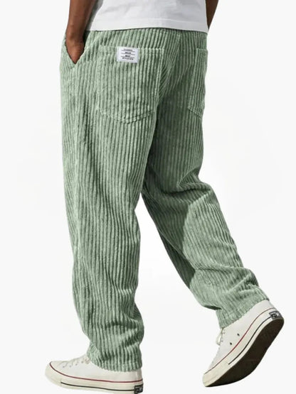 Heren Corduroybroek met Elastische Tailleband en Relaxed Fit Lichtgroen