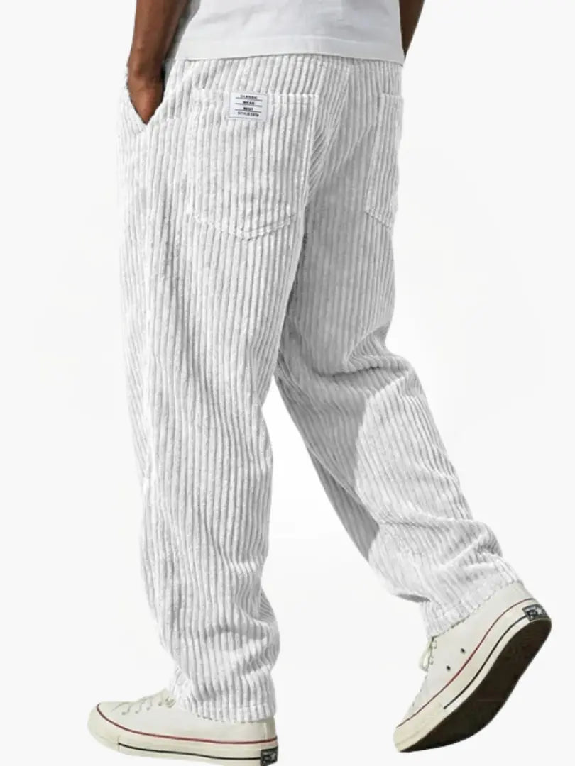 Heren Corduroybroek met Elastische Tailleband en Relaxed Fit Wit