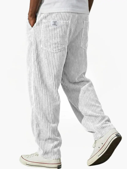 Heren Corduroybroek met Elastische Tailleband en Relaxed Fit Wit