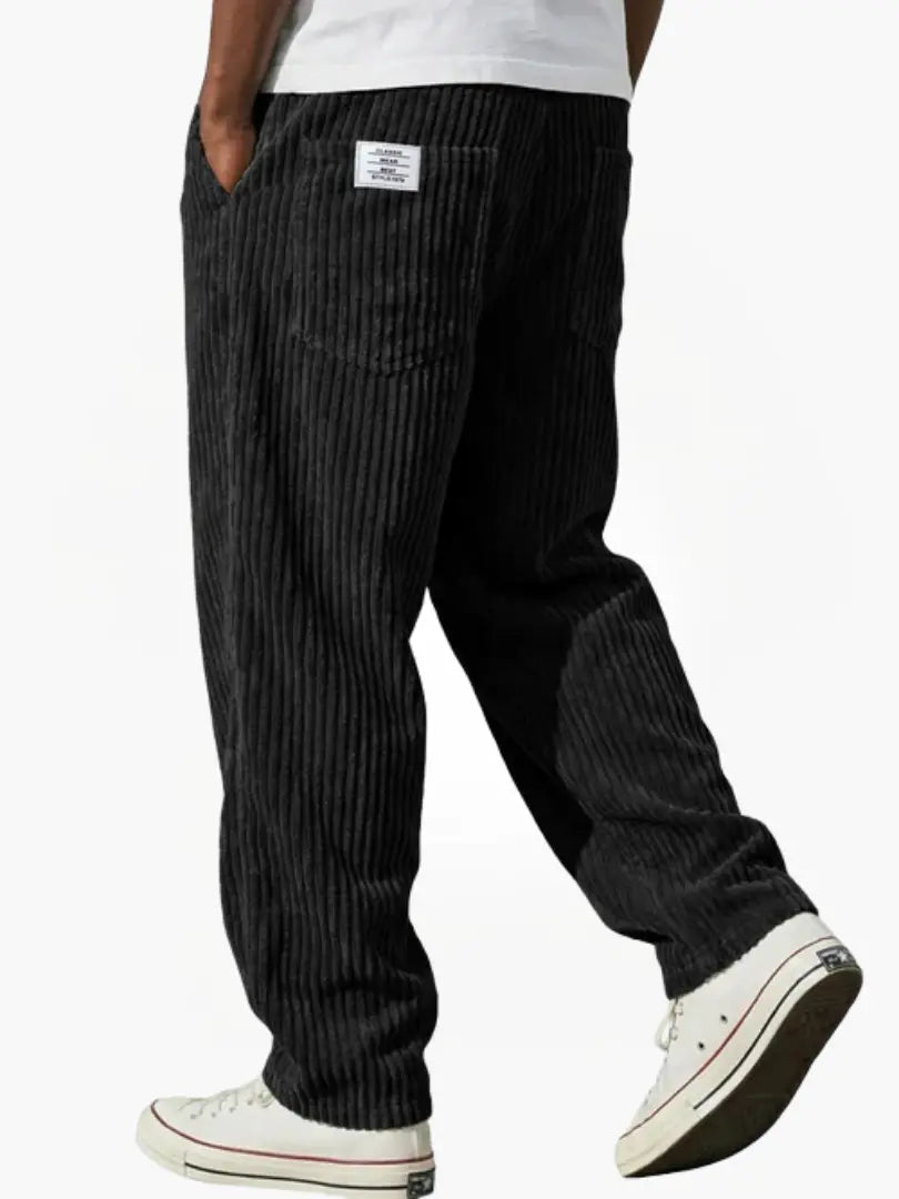 Heren Corduroybroek met Elastische Tailleband en Relaxed Fit Zwart