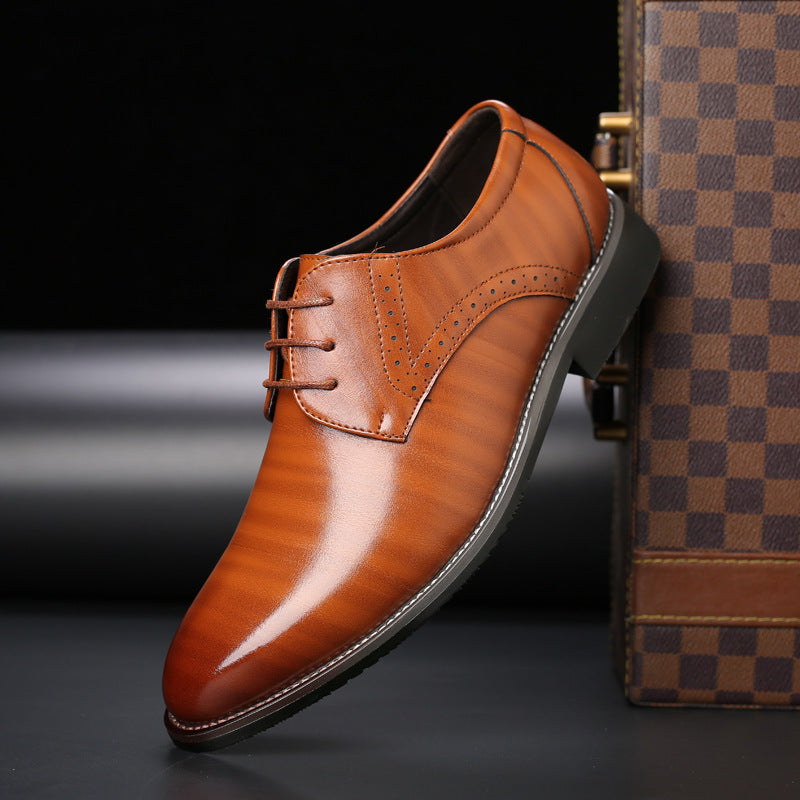 Heren Derby Schoenen met Brogue-Details en Vetersluiting Cognac