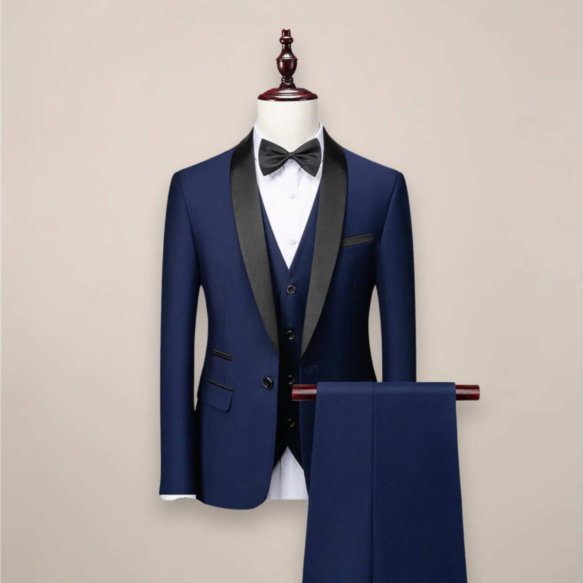 Heren Driedelig Slim Fit Pak met Sjaalkraag voor Bruiloft en Gala Blauw
