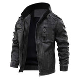 Heren Faux Leather Bikerjack met Ritssluiting en Opstaande Kraag
