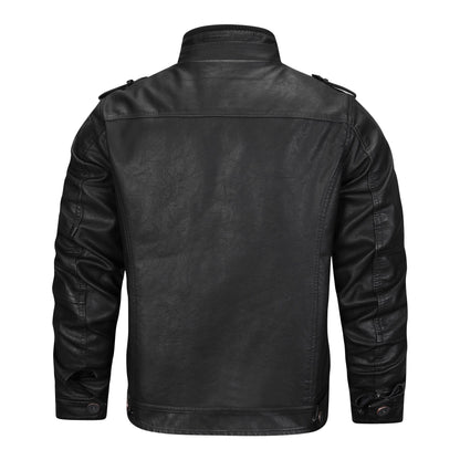 Heren Faux Leather Bikerjack met Ritssluiting en Opstaande Kraag