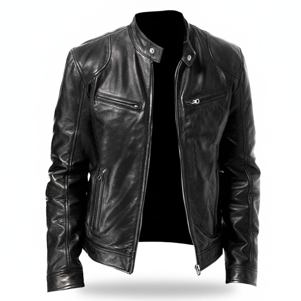 Heren Faux Leather Jack met Opstaande Kraag en Ritssluiting