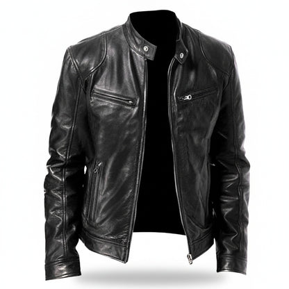 Heren Faux Leather Jack met Opstaande Kraag en Ritssluiting